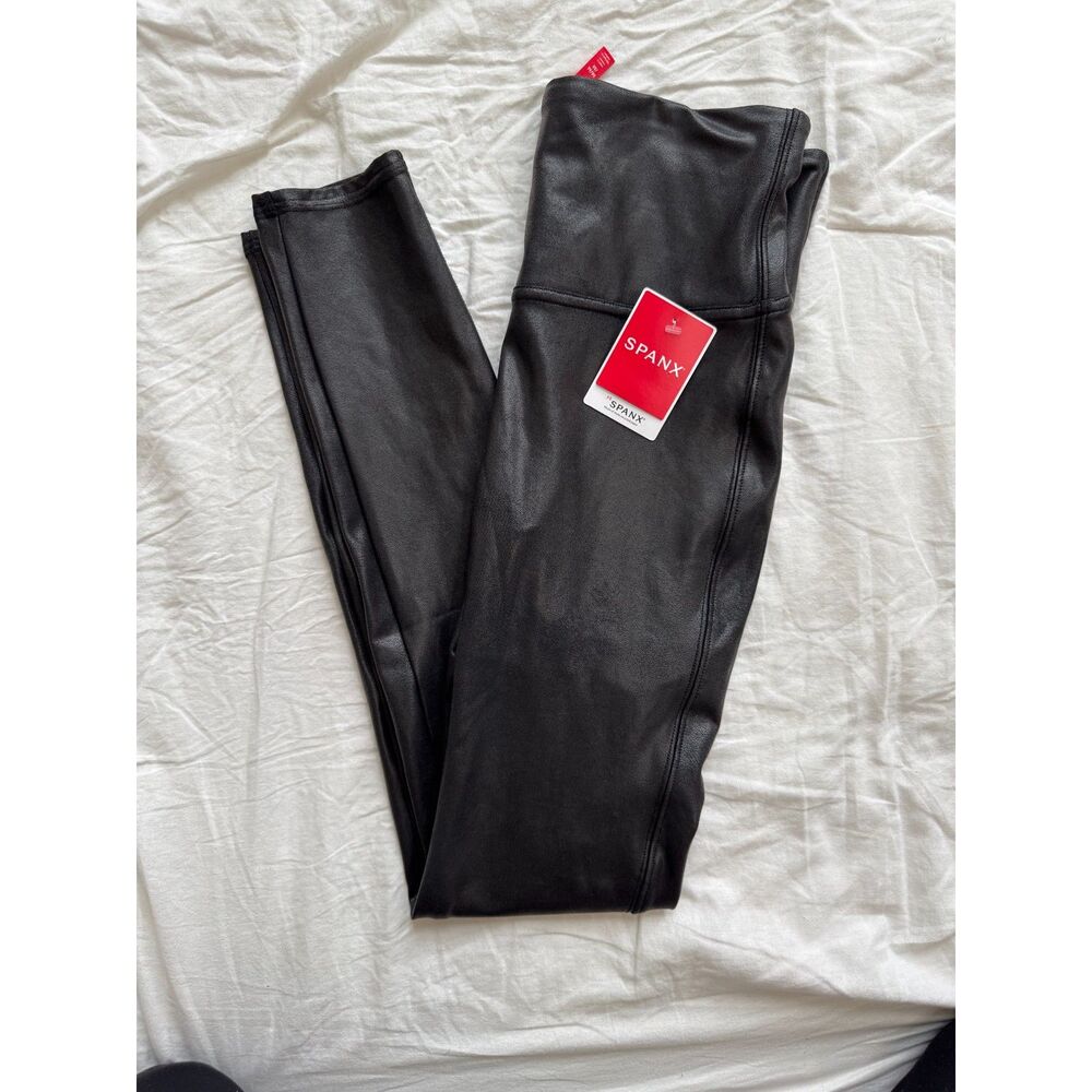 Spanx Black Black Faux Leather High Waisted Leggings Women's Size M